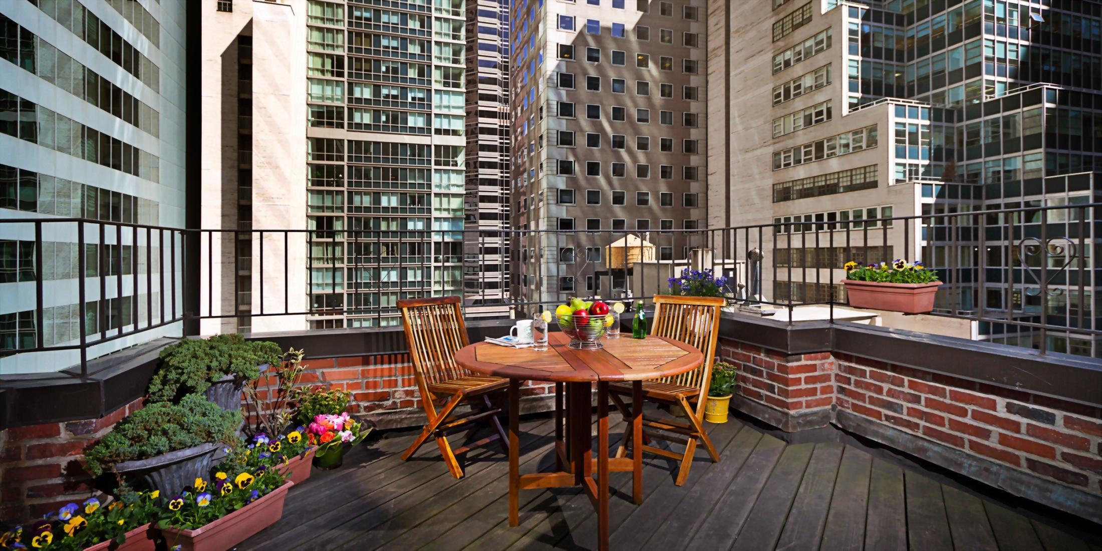 Outdoor Balcony at the Hotel Elysee in New York City.  Only 4 rooms include an out door balcony.